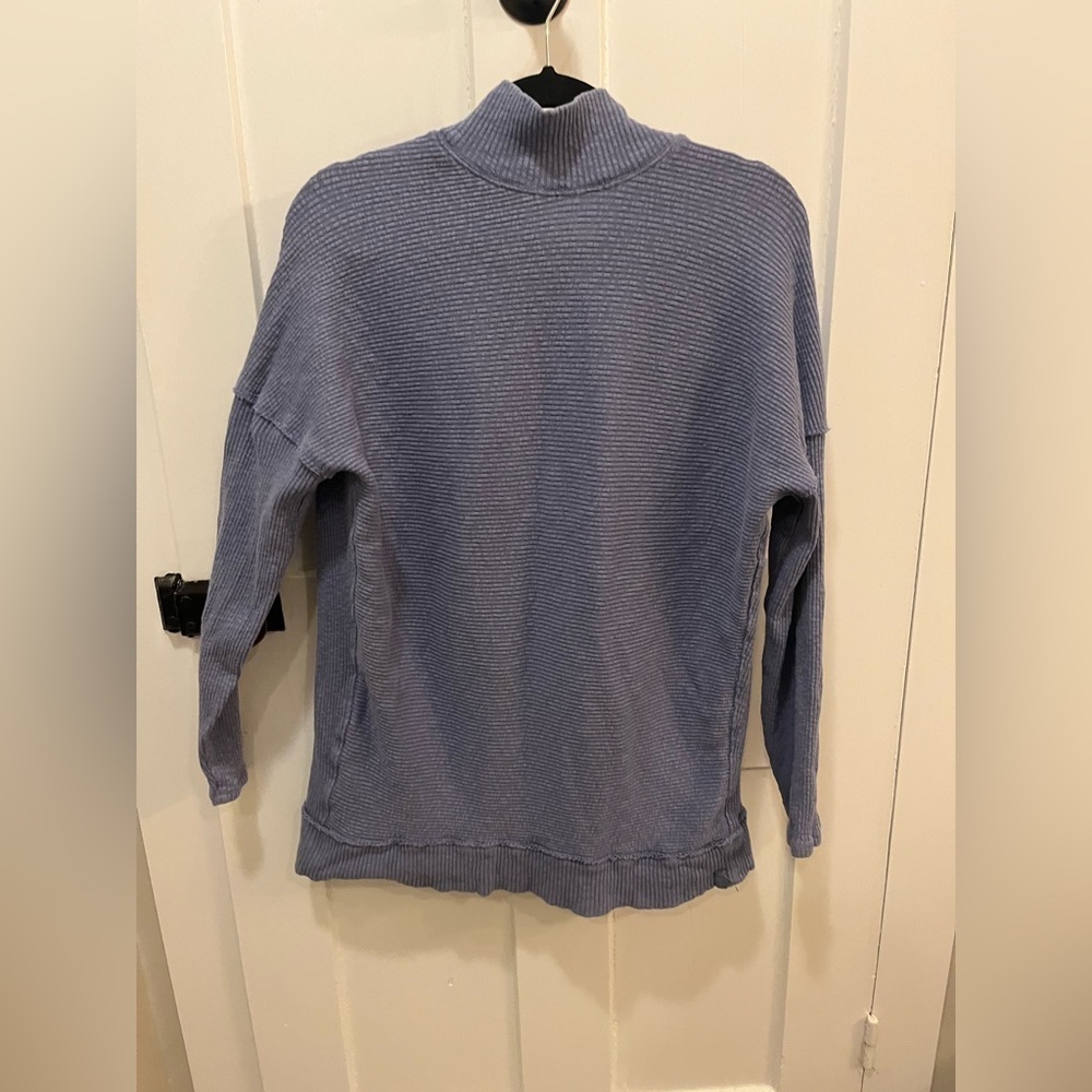 Free People Slouchy Ribbed Mock Neck Sweater Blue Oversized XS